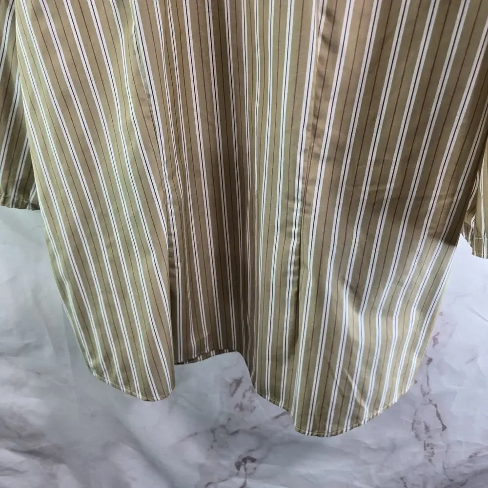 Foxcroft Shirt Women 16W Beige White Tan Striped Button Up Wrinkle Free Shaped - Picture 7 of 12